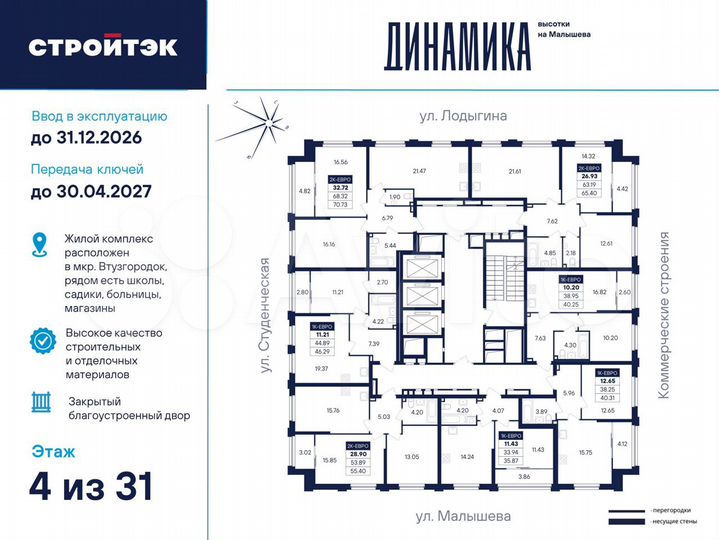 2-к. квартира, 70,7 м², 4/33 эт.