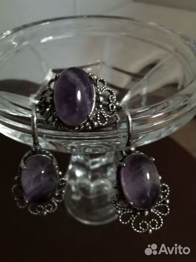 Набор украшений с натуральным аметистом