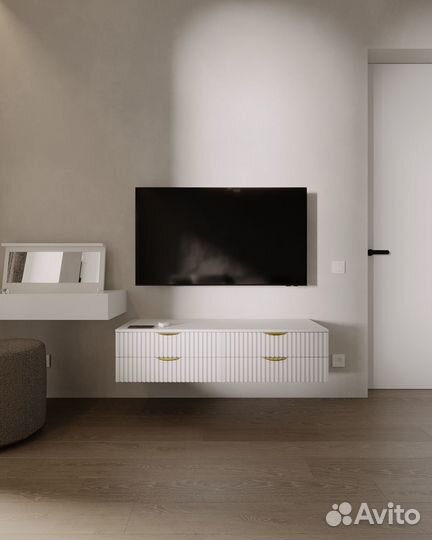 Подвесная тв тумба 4 ящика Белая