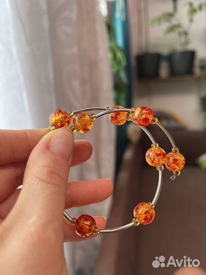 Браслет янтарь металл