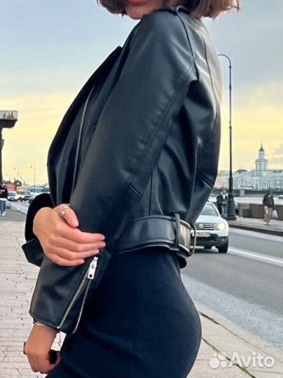 Косуха Zara женская куртка кожаная черная