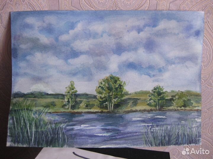 Авторская картина акварелью, пейзаж «Начало лета»