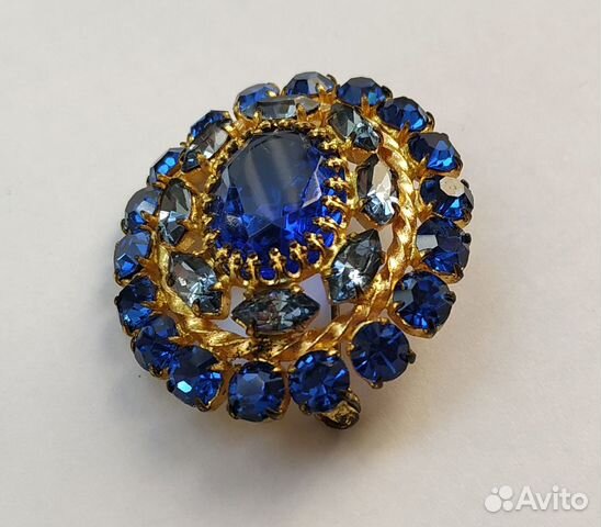 Брошь винтажная с синими камнями чсср