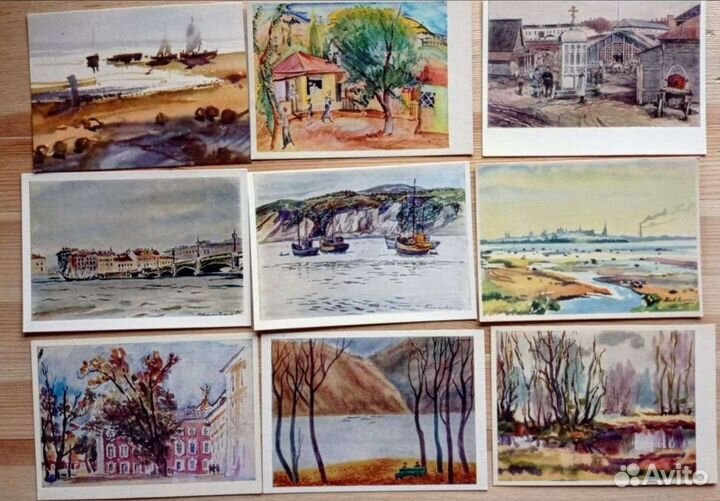 Акварельные пейзажи, 47 открыток. Акварель