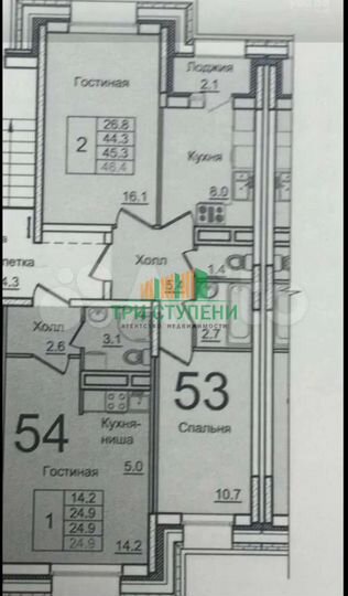 2-к. квартира, 46,4 м², 4/4 эт.