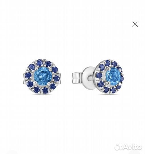 Золотые серьги с сапфирами и тапазом