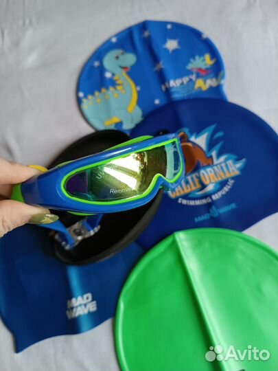 Очки для плавания детские, футляр, шапочка