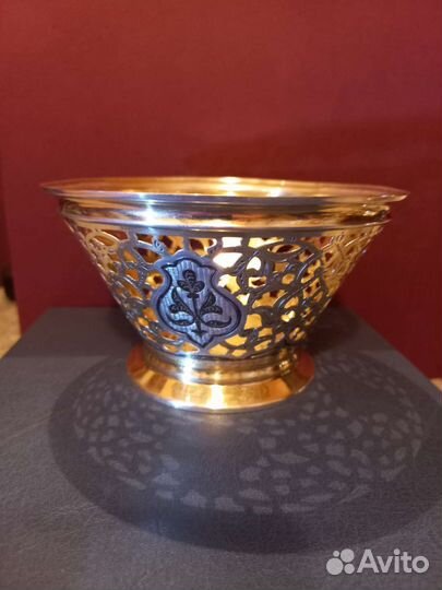 Серебряная ажурная конфетница ваза Кубачи