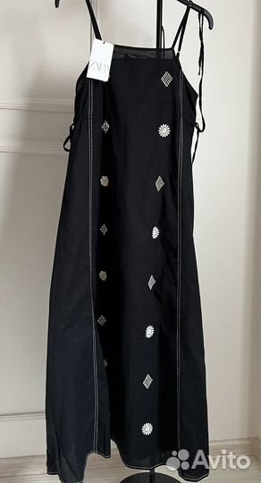 Zara льняной сарафан с вышивкой платье S