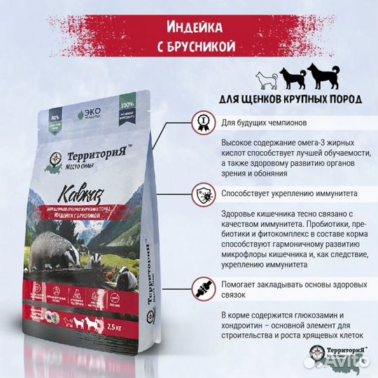 Сухой корм Территория Индейка для щенков сред и кр