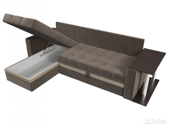 Диван угловой Атланта М левый угол, велюр, коричневый, бежевый