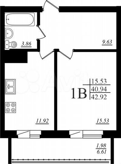 1-к. квартира, 43 м², 3/19 эт.