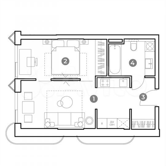 2-к. апартаменты, 42,1 м², 2/29 эт.