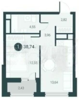 1-к. квартира, 38,7 м², 3/14 эт.