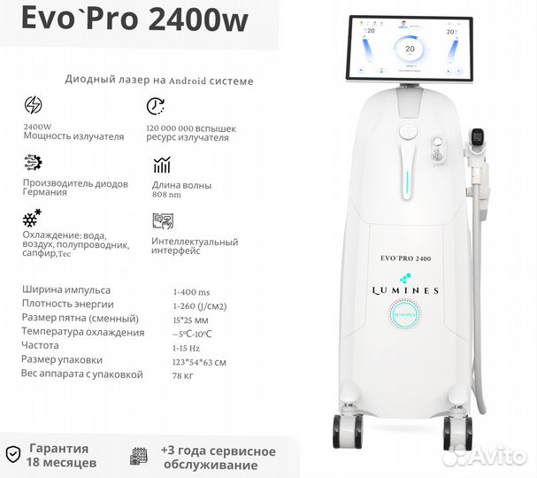 Диодный лазер для эпиляции Lumines’ Эво Про 2400в