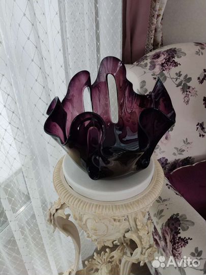 Ваза для фруктов цветное стекло. Винтаж