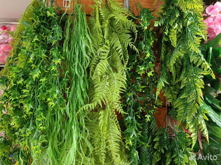 Ампельные цветы искусственные. Лианы. Папоротник