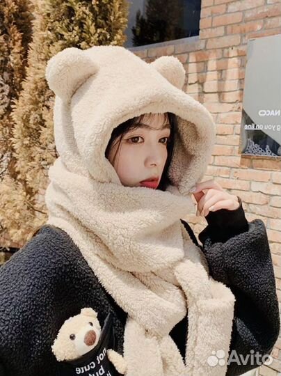 Шапка с ушками плюшевая меховая объемная