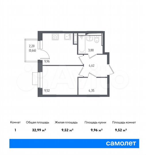 1-к. квартира, 33 м², 6/12 эт.