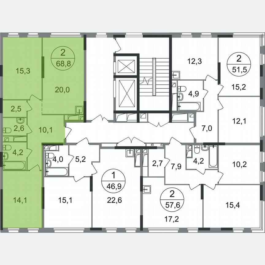 2-к. квартира, 68,8 м², 5/17 эт.