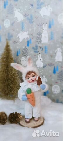 Ватная ёлочная игрушка Зайка