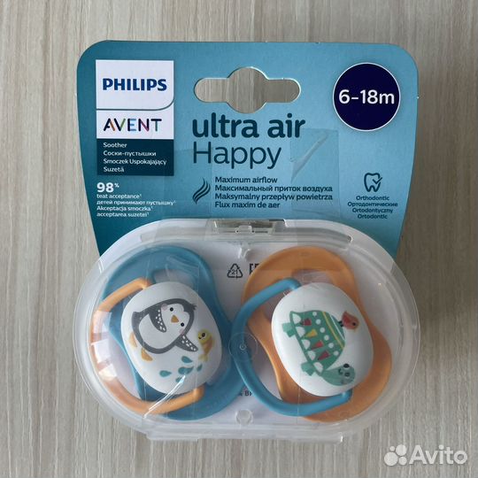 Соски-пустышки philips avent ultra air happy 6-18