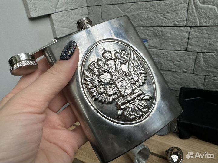 Фляга стопки герб России подарочный набор