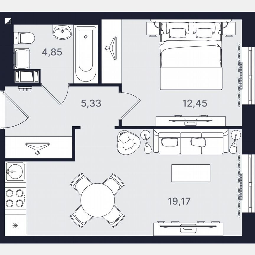 2-к. апартаменты, 41,8 м², 21/24 эт.