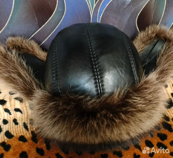Шапка енот,кожа мужская