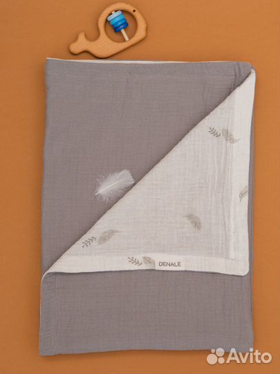 Серый плед детский муслиновый 4-слойный 90x120