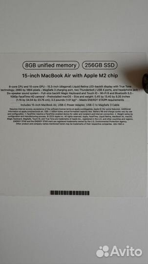 Новый Macbook air 15 M2 Гравировка 256гб