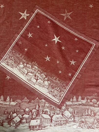 Скатерть новогодняя лен/хлопок длина до 366 см