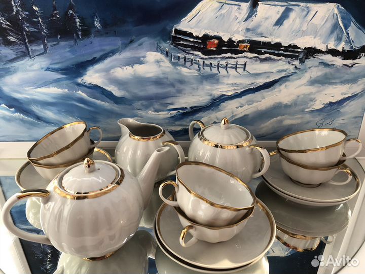 Белый Чайный сервиз СССР Дулево костяной фарфор