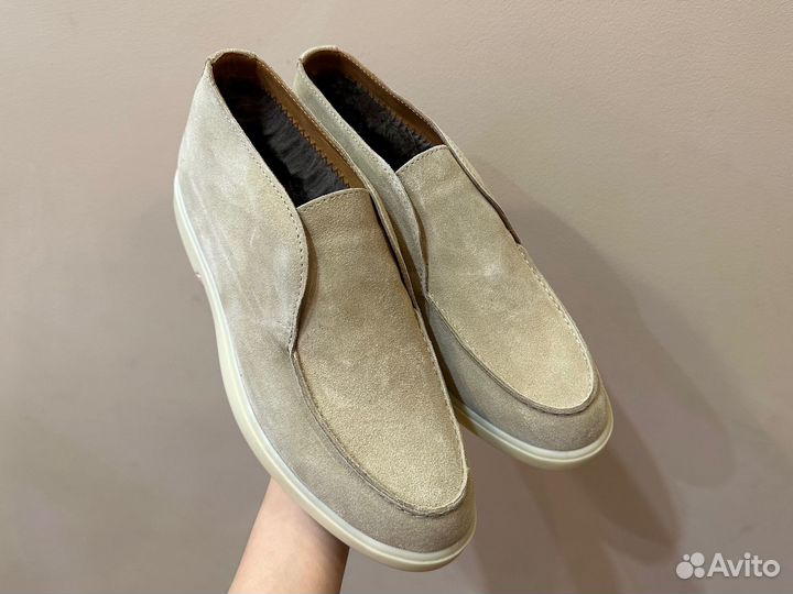 Лоферы зимние женские замшевые натуральный мех