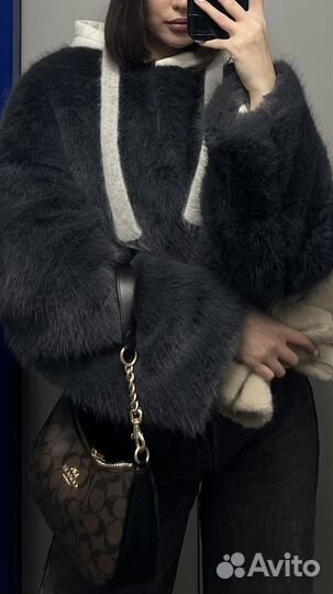 Искусственная шуба короткая серая