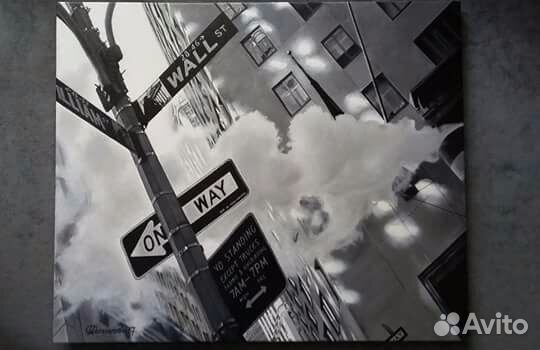 Чёрно-белый Нью-Йорк. Картина масло/холст