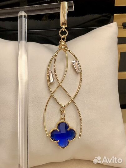 Шикарные серьги с ярко- синим клевером позолота