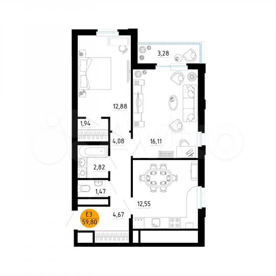 2-к. квартира, 59,8 м², 25/25 эт.