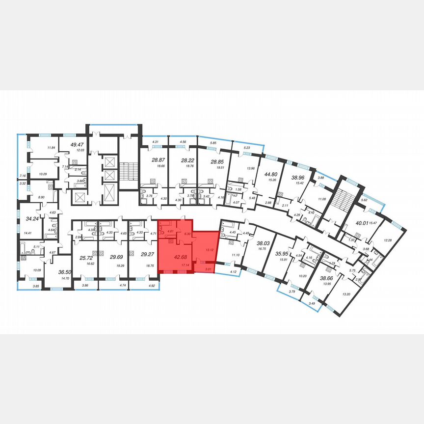 1-к. квартира, 44,2 м², 21/22 эт.