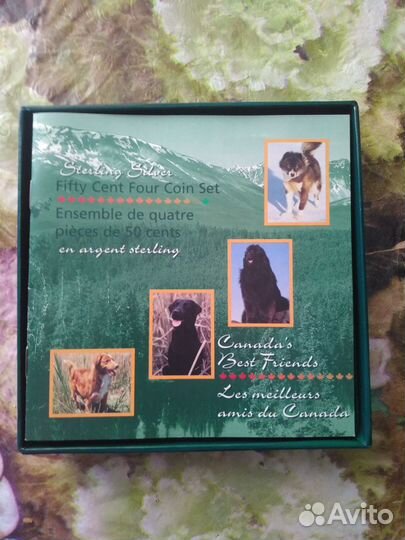 Набор 4 монеты собаки, серебро.Канада.1997 год