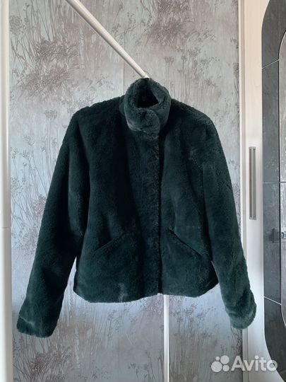 Женская куртка меховая демисезон, зеленая 44