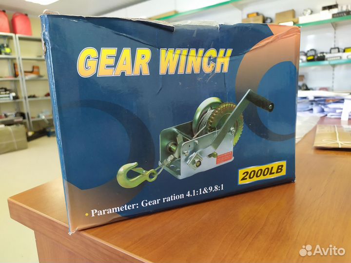 Лебедка ручная барабанная 2000LBS/900кг трос сталь