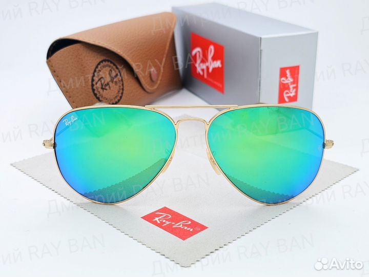 Очки Ray Ban Aviator Зелёное Зеркальное Стекло