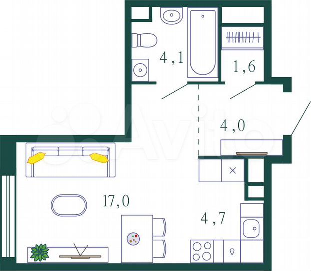 1-к. квартира, 52,3 м², 5/17 эт.