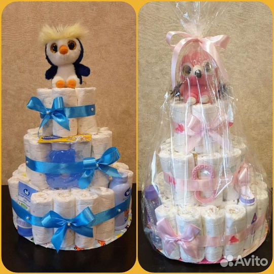 Торт из памперсов подгузников, подарок на рождение