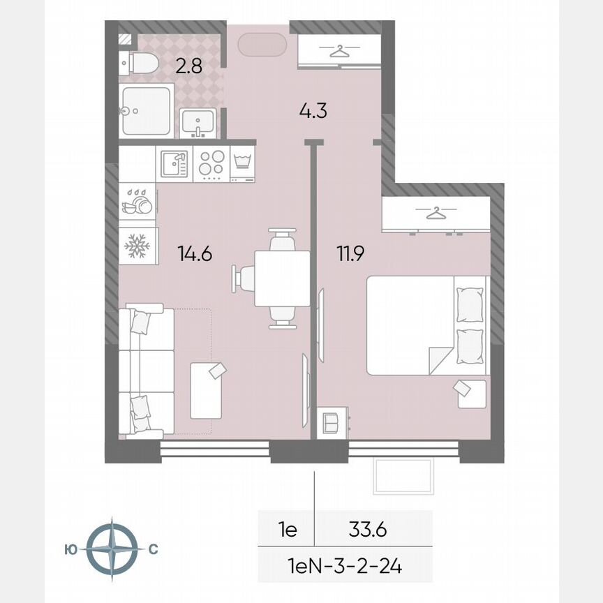 1-к. квартира, 33,6 м², 8/24 эт.