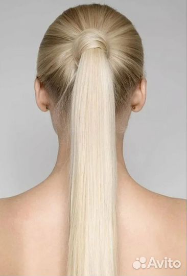 Накладной хвост из натуральных волос блонд