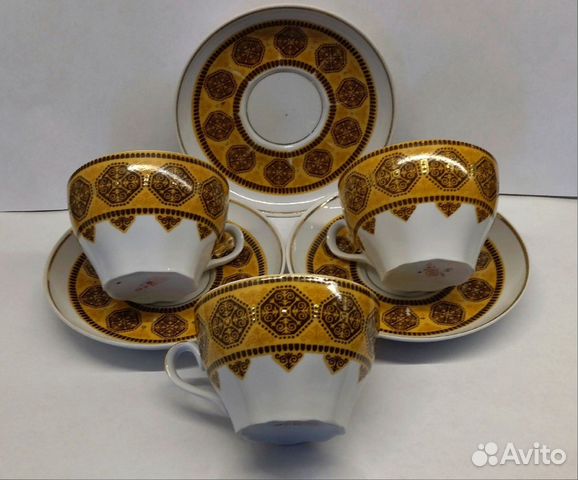 Чайная пара 230 мл фарфор, позолота, рига СССР 197