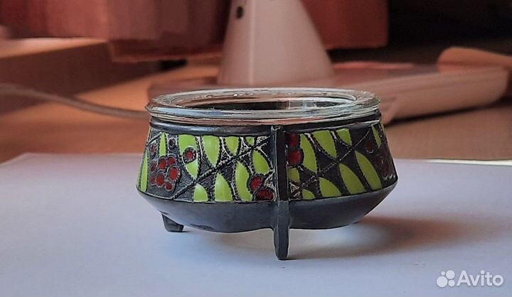 Солонка мельхиор эмали с ложечкой СССР