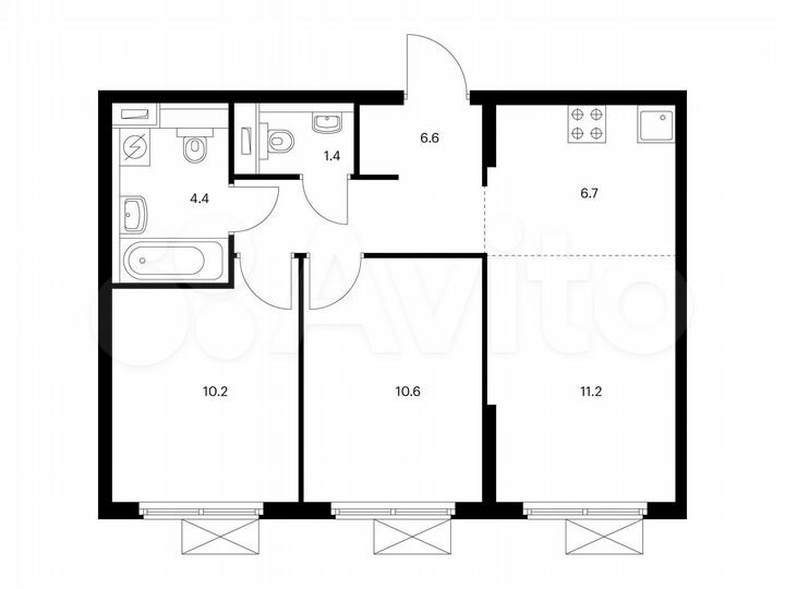 3-к. квартира, 51,1 м², 24/25 эт.